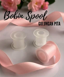 Bobbin Gulungan Tempat Pita Satin Bobin Spool Koker Bulat Plastik Roll Organizer Putih Transparan