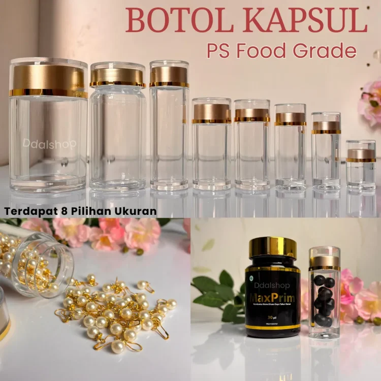 Botol Toples Wadah Obat Kapsul PS Food Grade Bening Tebal Seperti Kaca Tempat Vitamin Unik Aesthetic
