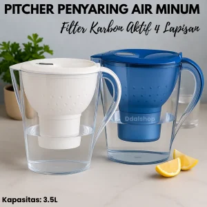 Pitcher Penyaring Air Minum 3.5L | Filter Karbon Aktif 4 Lapisan FDA Aman BPA Free Anti Bau