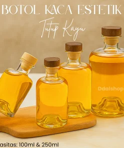 Botol Kaca Tebal Premium 100ml 250ml Botol Minuman Jus, Sirup, Infused Water Tutup Kayu Anti Bocor