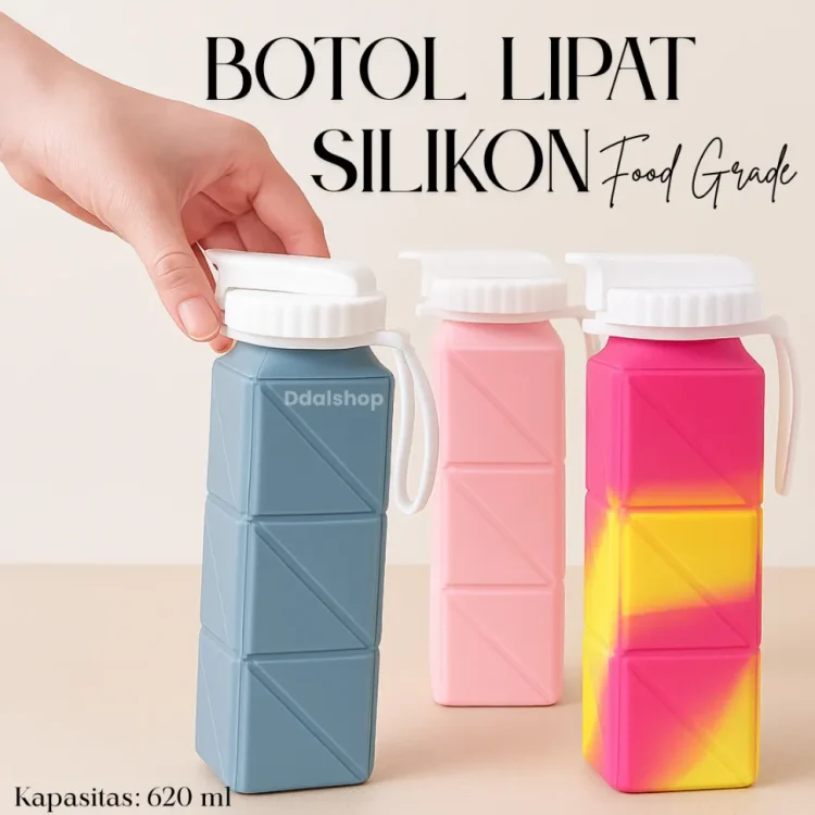 Botol Minum Lipat Silikon 620ml BPA Free Food Grade Portable Anti Bocor Travel Outdoor
