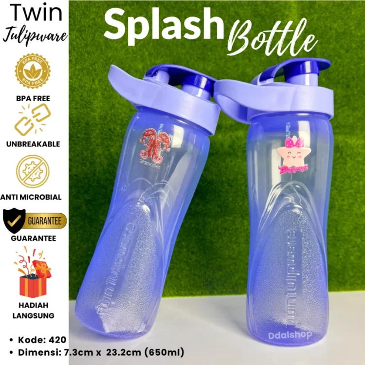 Botol Air Minum Sekolah Anti Bocor Tumpah Splash Bottle TwinTulipware 650ml BPA Free Tutup Flip