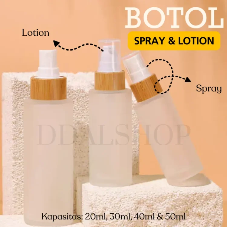 Botol Kaca Spray Cairan Pump Airless Lotion Bottle Refill Aesthetic Travel Size 20ml 30ml 40ml 50ml