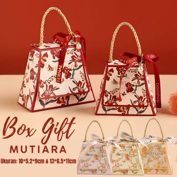 Box Gift Hampers Hidden Hantaran Seserahan Kotak Segitiga Hadiah Tertutup Motif Bunga Dengan Mutiara
