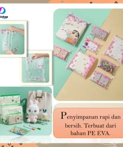 Travel Pouch Ziper Bag Transparan Tas Penyimpanan Serbaguna untuk make up baju skincare Bahan PE EVA