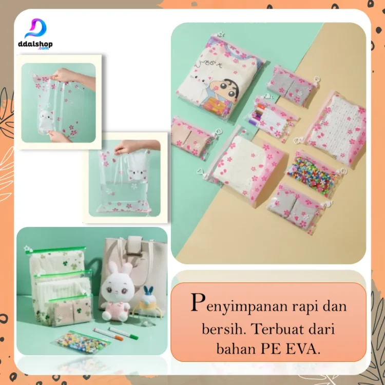 Travel Pouch Ziper Bag Transparan Tas Penyimpanan Serbaguna untuk make up baju skincare Bahan PE EVA