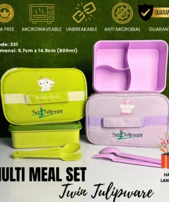 Tempat Makan Anak Multi Meal Set TwinTulipware Lunch Box 3sekat Tas Bekal Anak Lucu bisa Microwave