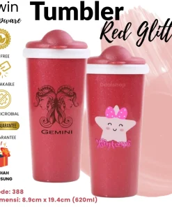 Multi TumblerAnak RedGlitter TwinTulipware 620ml BotolMinum BPA Stiker UVDTF Karakter Lucu Anti Tumpah