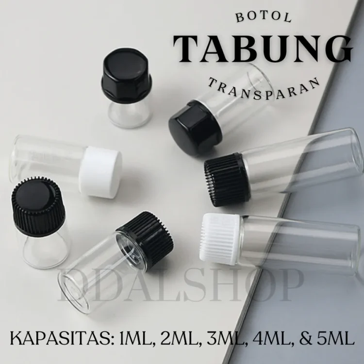 Botol Kosong Essens Cairan Serum Skincare Oil Medis Kaca Transparan Bottle Size 1ml 2ml 3ml 4ml 5ml