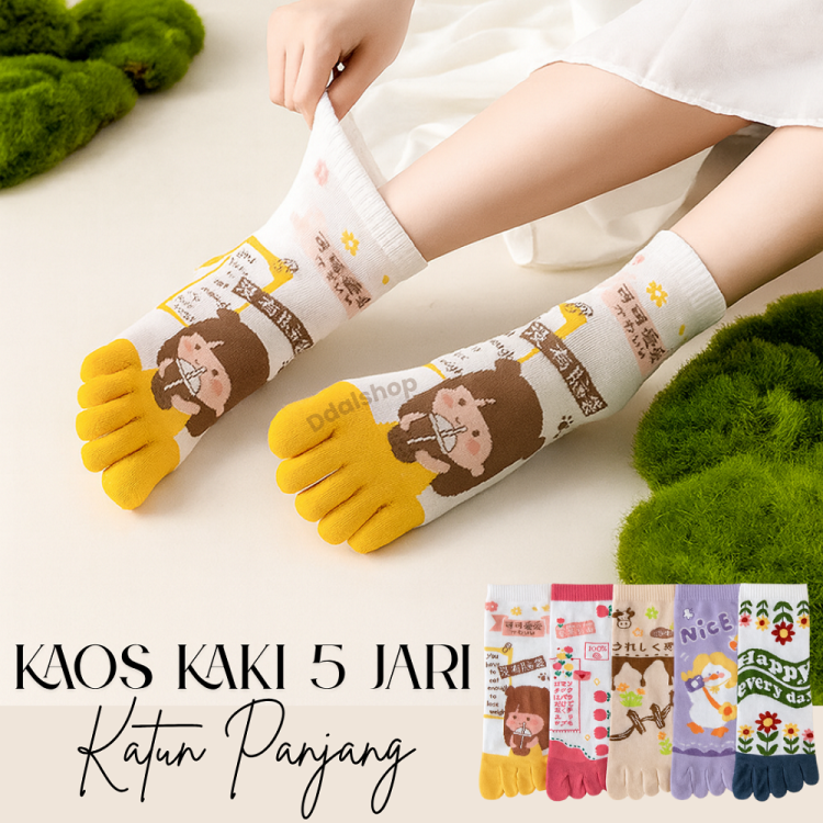 Kaus Kaki Lima Jari Wanita Katun Tipis Anti Bakteri Ujung Terbelah Fashion Musim Semi Gugur