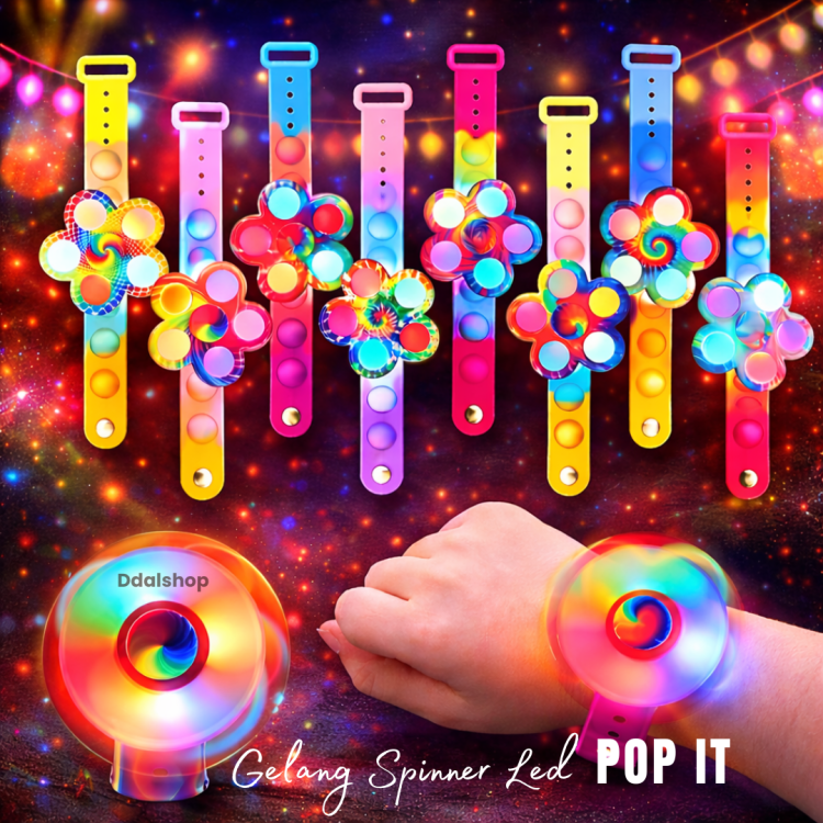 Gelang Spinner LED Pop It Mainan Anak Laki Laki Dan Perempuan Aksesoris Putar Nyala Lampu Fidget Toy Anti Stres