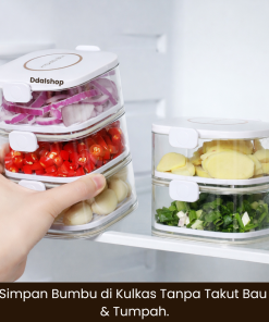 Alternative view of Kotak Penyimpanan Bumbu Kulkas Kedap Udara Anti Bocor Wadah Bawang Cabai Sayur Incl Saringan Peniris