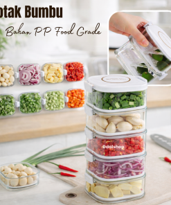 Kotak Penyimpanan Bumbu Kulkas Kedap Udara Anti Bocor Wadah Bawang Cabai Sayur Incl Saringan Peniris