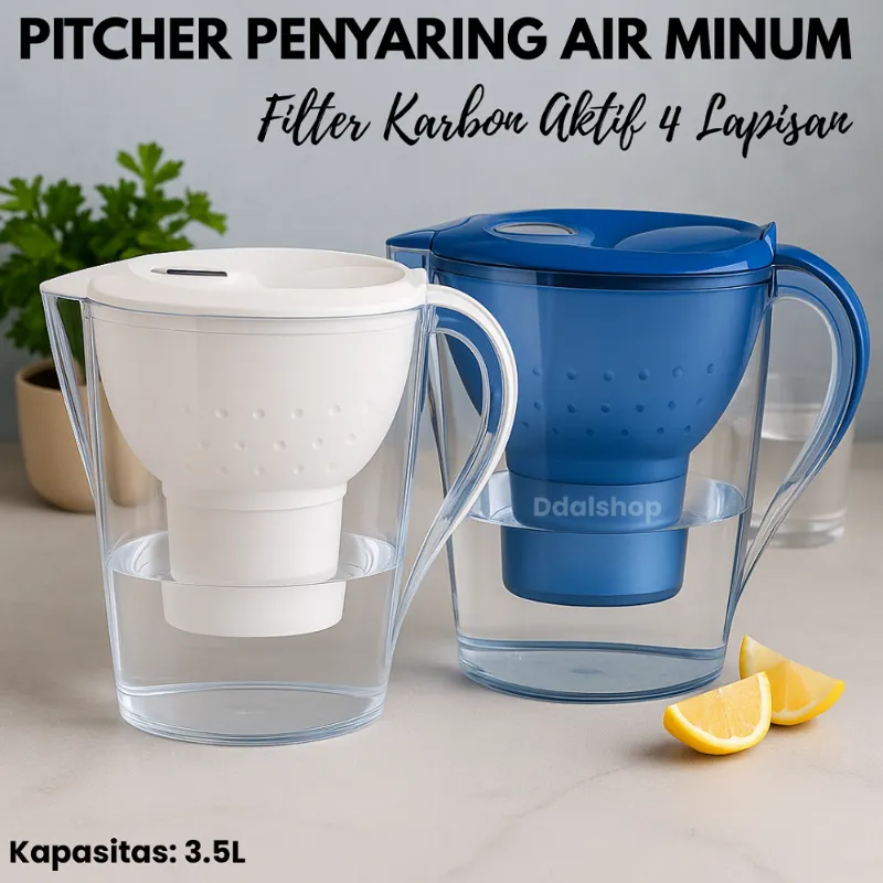 Pitcher Penyaring Air BPA Free Filter Karbon Aktif 4 Lapisan