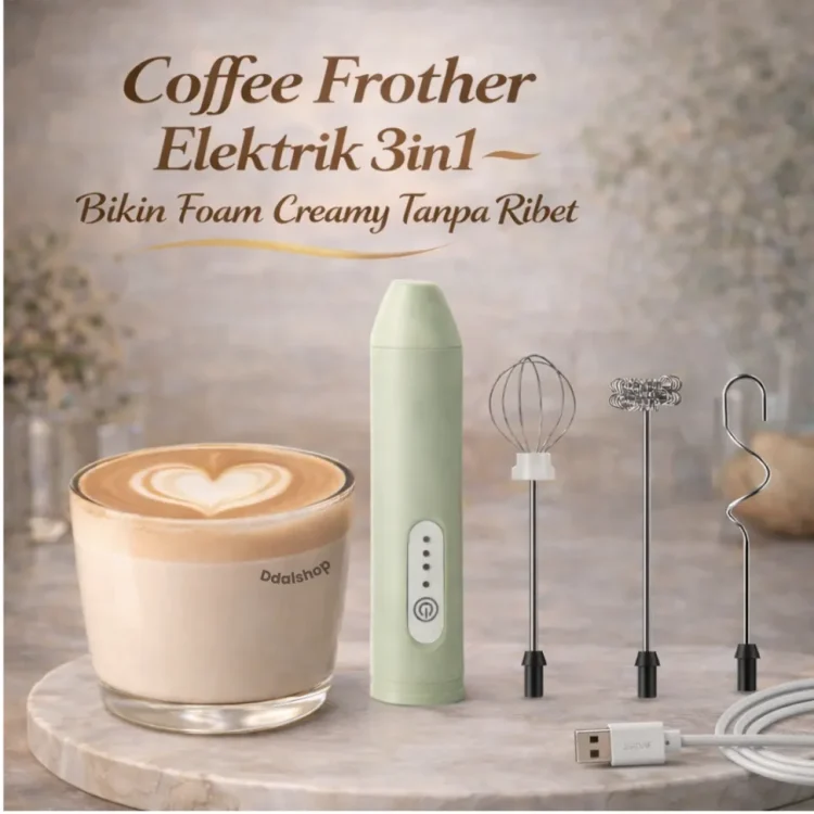 Pengocok Susu Elektrik 3in1 Tanpa Kabel 3 Kecepatan Isi Ulang | Alat Pembuat Busa Kopi Pengaduk Telur Mini Portable