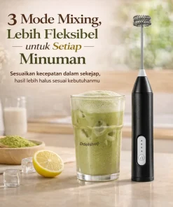 Alternative view of Pengocok Susu Elektrik 3in1 Tanpa Kabel 3 Kecepatan Isi Ulang | Alat Pembuat Busa Kopi Pengaduk Telur Mini Portable