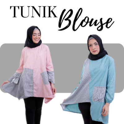 Baju Atasan Wanita Blouse Tunik Pakaian Perempuan Lengan Panjang Bahan Toyobo Premium All Size - Foto 1