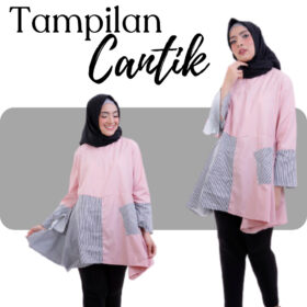 Baju Atasan Wanita Blouse Tunik Pakaian Perempuan Lengan Panjang Bahan Toyobo Premium All Size - Foto 2