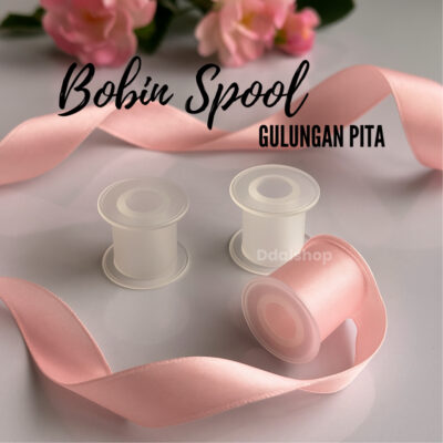 Bobbin Gulungan Tempat Pita Satin Bobin Spool Koker Bulat Plastik Roll Organizer Putih Transparan - Foto 1