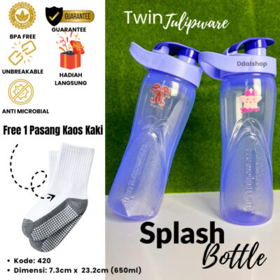 Botol Air Minum Sekolah Anti Bocor Tumpah  Splash Bottle TwinTulipware 650ml BPA Free Tutup  Flip - Foto 1
