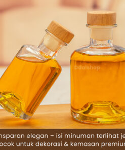 Botol Kaca Tebal Premium 100ml 250ml Botol Minuman Jus, Sirup, Infused Water Tutup Kayu Anti Bocor - Foto 2