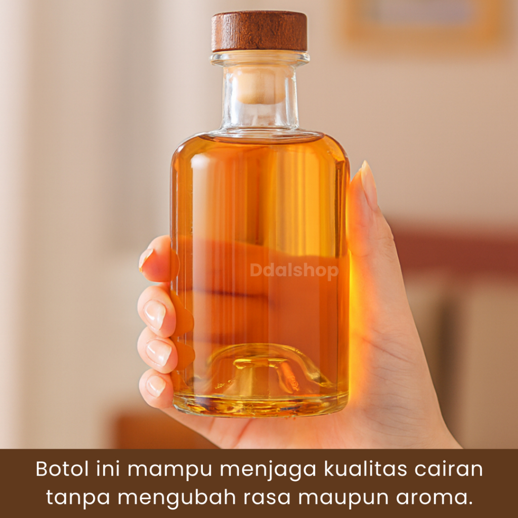Botol Kaca Tebal Premium 100ml 250ml Botol Minuman Jus, Sirup, Infused Water Tutup Kayu Anti Bocor - Foto 3