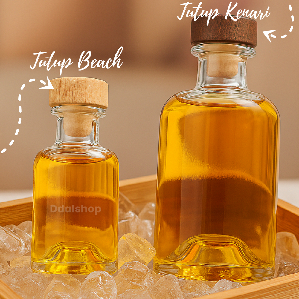 Botol Kaca Tebal Premium 100ml 250ml Botol Minuman Jus, Sirup, Infused Water Tutup Kayu Anti Bocor - Foto 4