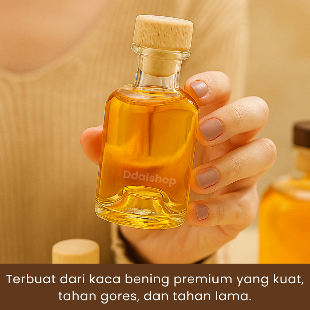 Botol Kaca Tebal Premium 100ml 250ml Botol Minuman Jus, Sirup, Infused Water Tutup Kayu Anti Bocor - Foto 5