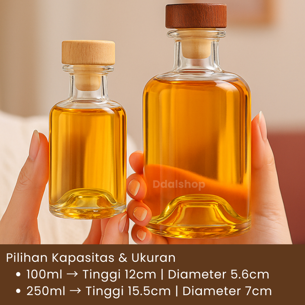 Botol Kaca Tebal Premium 100ml 250ml Botol Minuman Jus, Sirup, Infused Water Tutup Kayu Anti Bocor - Foto 7