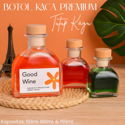Botol Kaca Unik Estetik Premium Tutup Kayu | Bottle Kemasan Hampers, Souvenir, Minuman Syrup - Foto 1