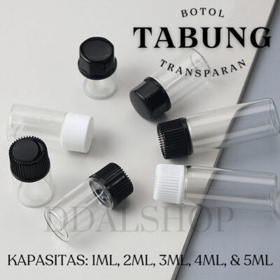 Botol Kosong Essens Cairan Serum Skincare Oil Medis Kaca Transparan Bottle Size 1ml 2ml 3ml 4ml 5ml - Foto 1