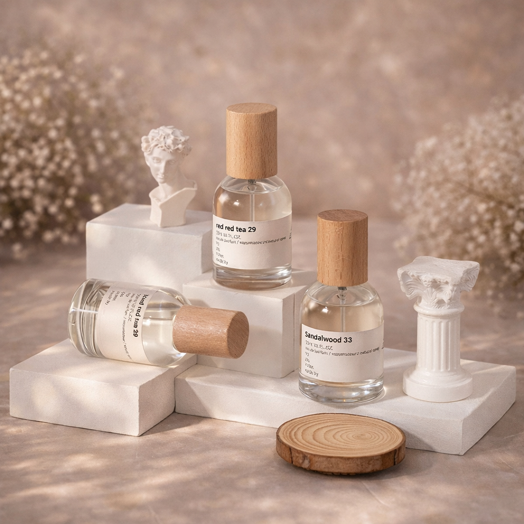 Botol Kosong Refil Spray Press Parfum Bottle Kaca Tebal Tutup Kayu Siinder Aesthetic 30ml 50ml 100ml - Foto 4