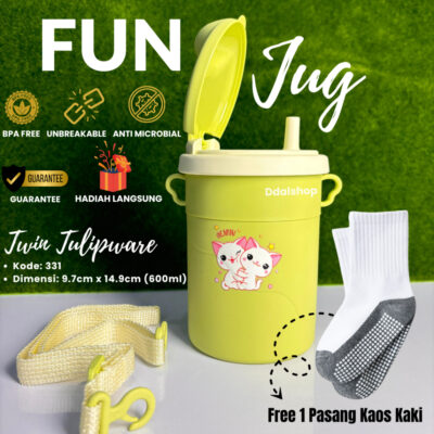 Botol Minum Anak Fun Jug Tumbler TwinTulipware Karakter Lucu 600ml BPA Free FoodGrade Tali selempang - Foto 1