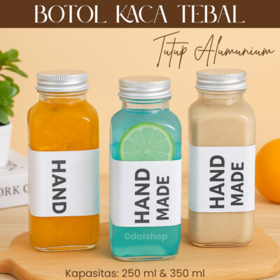 Botol Minuman Kaca 250ml 350ml Tebal Anti Bocor Tutup Aluminium Bottle Jus Kopi Boba - Foto 1