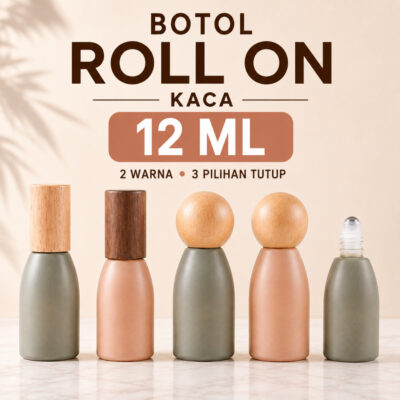 Botol Parfum Kaca Aesthetic Roll On Unik Lucu Bottle Travel Premium Size 12Ml Dengan Tutup Kayu - Foto 1