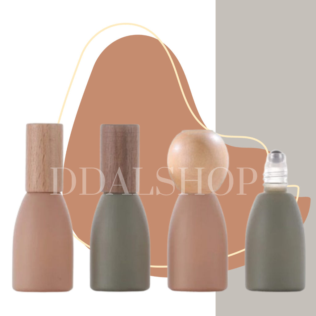 Botol Parfum Kaca Aesthetic Roll On Unik Lucu Bottle Travel Premium Size 12Ml Dengan Tutup Kayu - Foto 5
