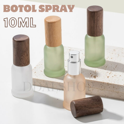 Botol Parfum Spray Aesthetic Bottle Kaca Drat Ulir Refill Isi Ulang Travel 10ml Tutup Kayu Cantik - Foto 1