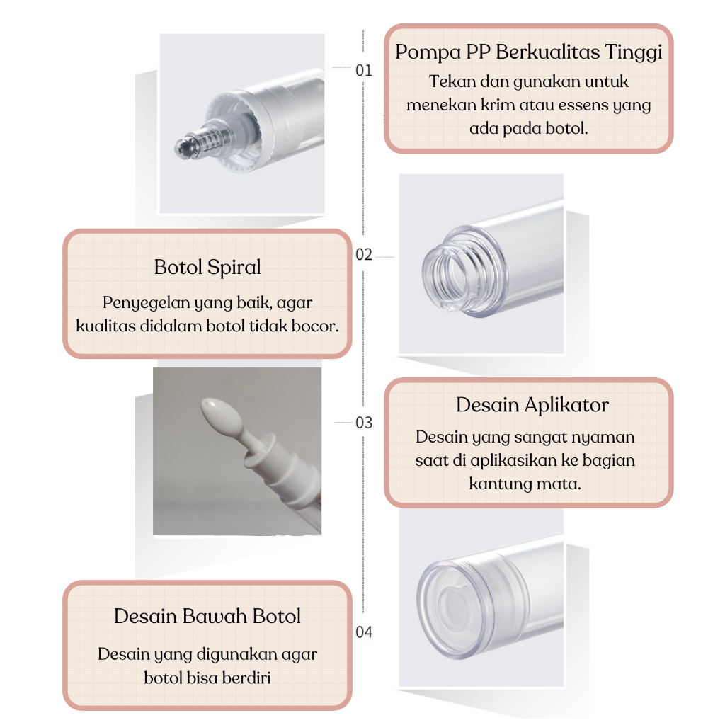 Botol Pump Airless Travel Bottle Cream Eye Lotion Skin Care Kosmetik Mini 6ml 10ml 18ml - Foto 7