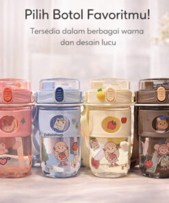 Botol Tempat Minum Anak Sedotan Karakter Lucu dengan Tali Bpa Free Incl  Stiker - Foto 2
