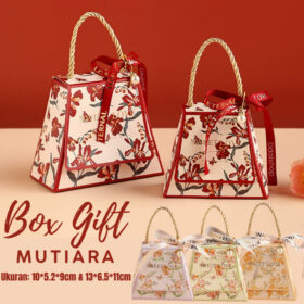 Box Gift Hampers Hidden Hantaran Seserahan Kotak Segitiga Hadiah Tertutup Motif Bunga Dengan Mutiara - Foto 1
