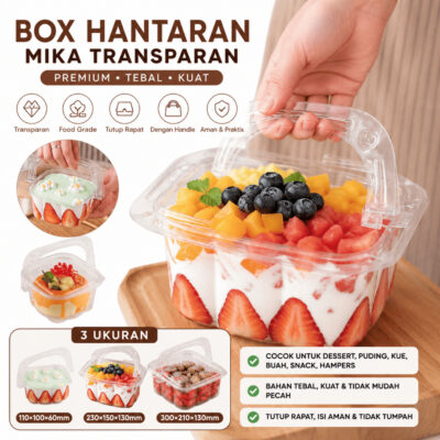 Box Hantaran Mika Transparan Dengan Handle Kotak Dessert Puding Buah Snack Hampers - Foto 1