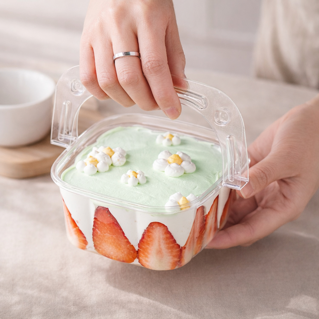 Box Hantaran Mika Transparan Dengan Handle Kotak Dessert Puding Buah Snack Hampers - Foto 4