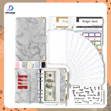 Budgeting Binder A6 Organizer Uang Cash Budget Envelope Zipper Bahan PU Leather - Foto 1