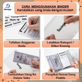 Budgeting Binder A6 Organizer Uang Cash Budget Envelope Zipper Bahan PU Leather - Foto 5