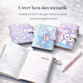 Buku Notebook Notes Memo Kecil Mini Motif Kartun Lucu Dengan Pena dan Ring Gantungan Kunci - Foto 3
