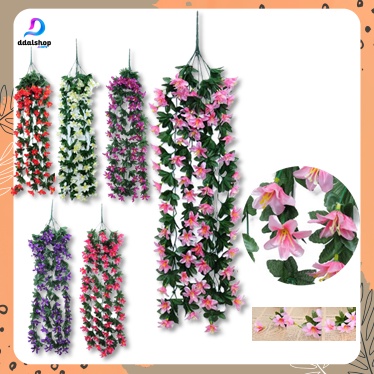 Bunga Artificial Lily Palsu Hiasan Dinding Lili Plastik Wall Hanging Dekorasi Pernikahan - Foto 1