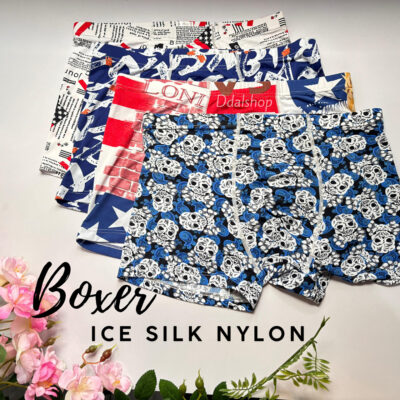 Celana Dalam Laki laki Boxer Pria Remaja Bahan Ice Silk Nylon Motif Import - Foto 1