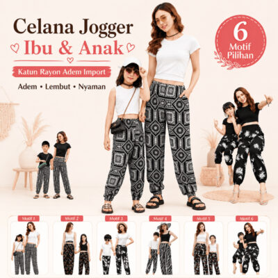 Celana jogger wanita dewasa dan joger pants anak bohemian motif  bahan katun sutra versi korea - Foto 1