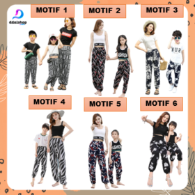 Celana jogger wanita dewasa dan joger pants anak bohemian motif  bahan katun sutra versi korea - Foto 2