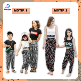 Celana jogger wanita dewasa dan joger pants anak bohemian motif  bahan katun sutra versi korea - Foto 3